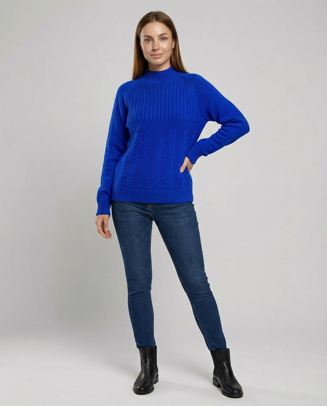 Gerippter Damen Pullover Hoher Kragen