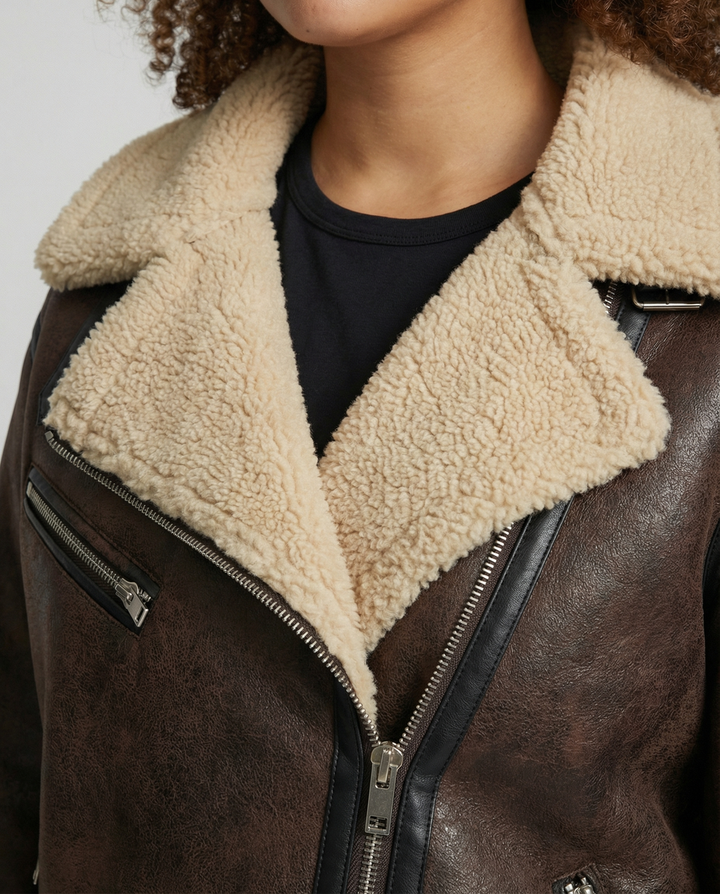 Elegante Revers Kunstleder Jacke