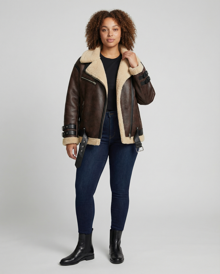 Elegante Revers Kunstleder Jacke