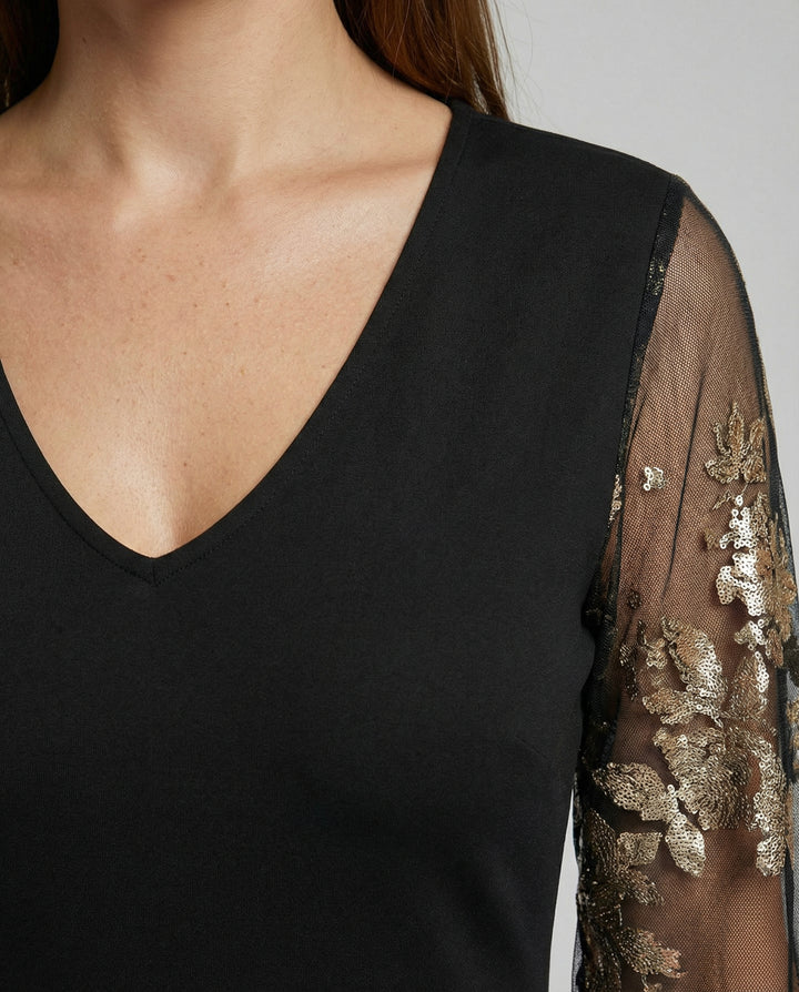 Schwarzes Blumen Mesh Midikleid