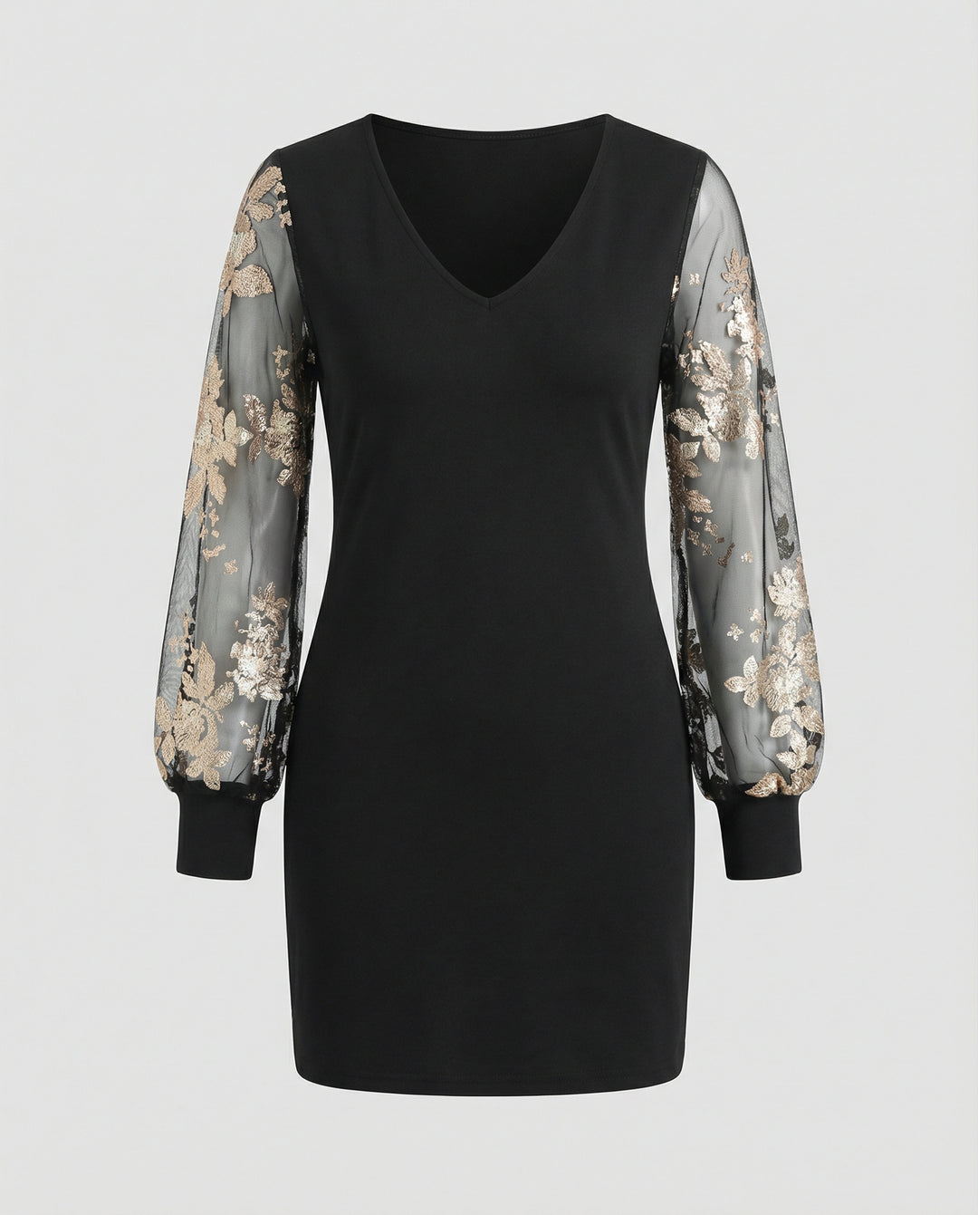 Schwarzes Blumen Mesh Midikleid
