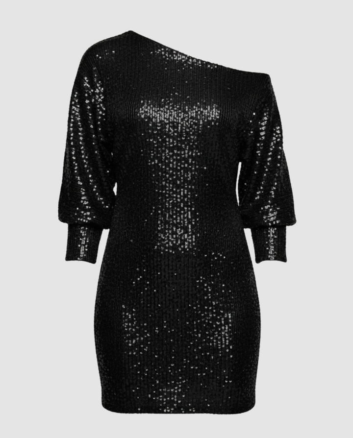 Glänzendes One Shoulder Minikleid