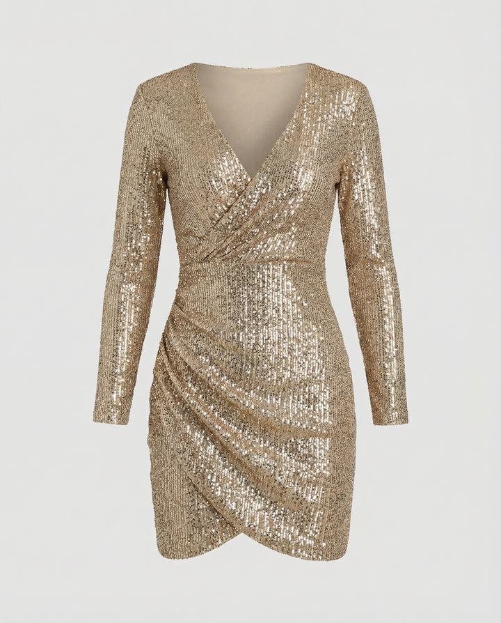 Pailletten V-Ausschnitt Kleid