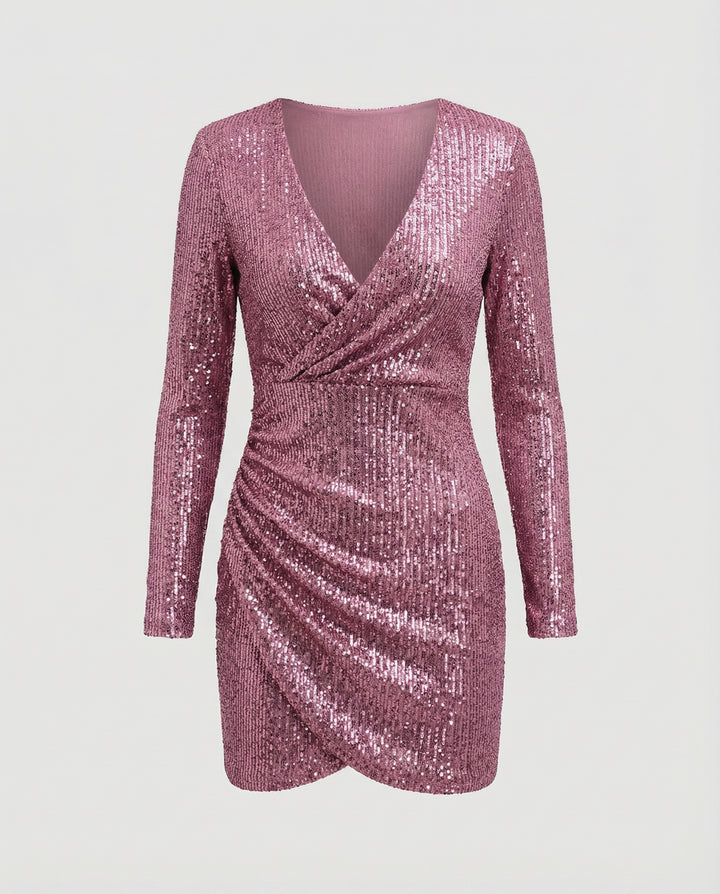Pailletten V-Ausschnitt Kleid