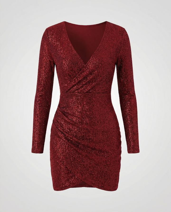 Pailletten V-Ausschnitt Kleid