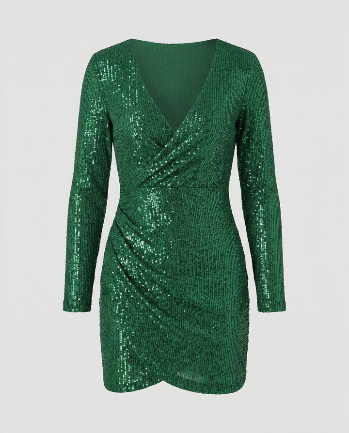 Pailletten V-Ausschnitt Kleid