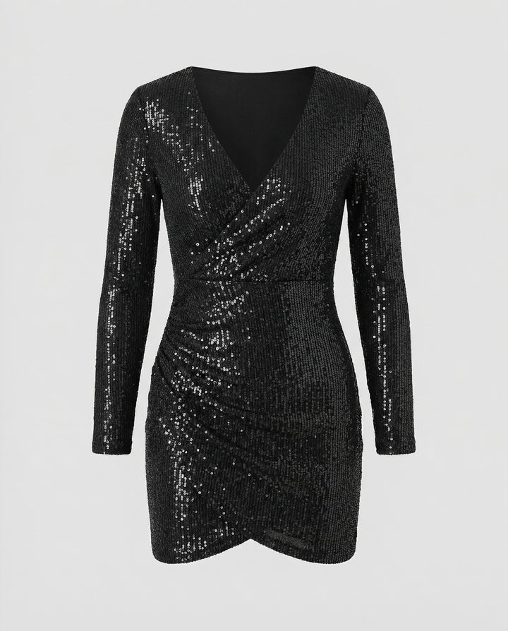 Pailletten V-Ausschnitt Kleid