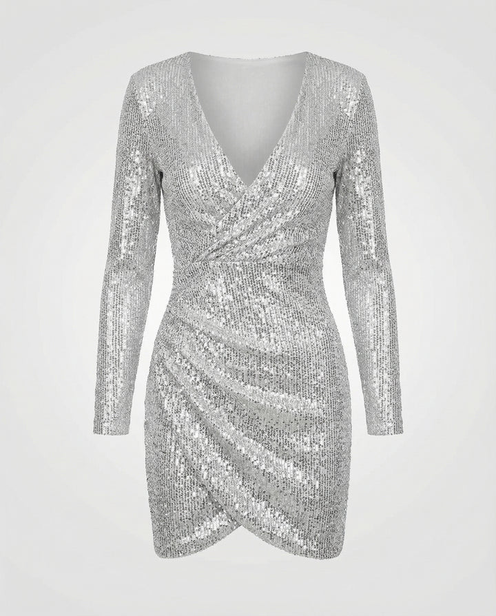 Pailletten V-Ausschnitt Kleid