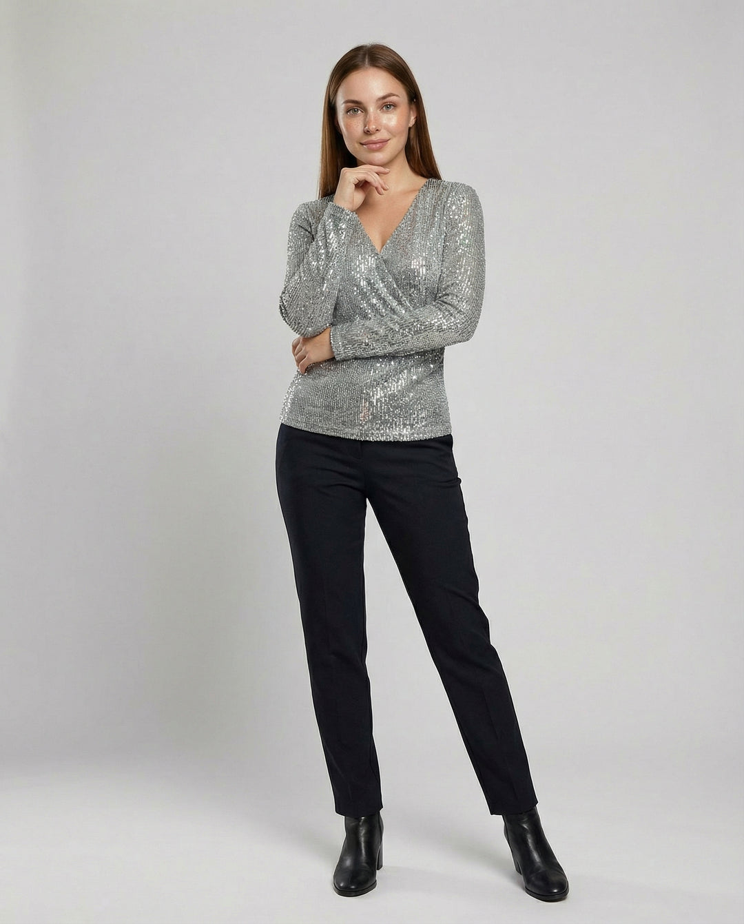 Glänzender V Ausschnitt Pullover
