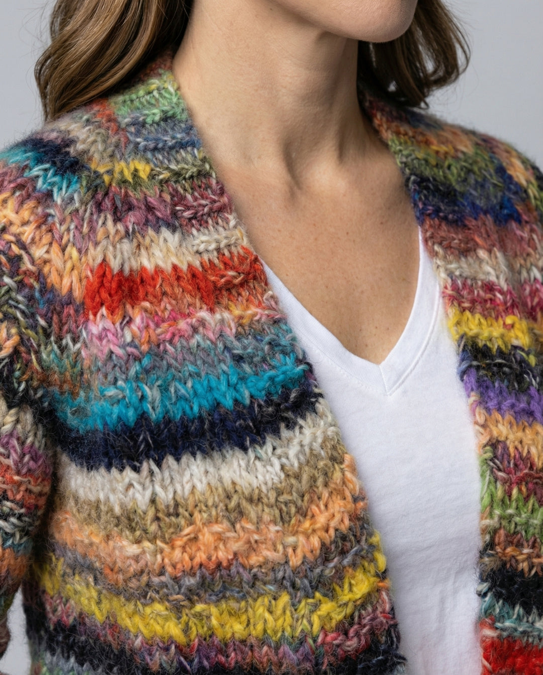 Bunte Gestreifte Damenstrickjacke