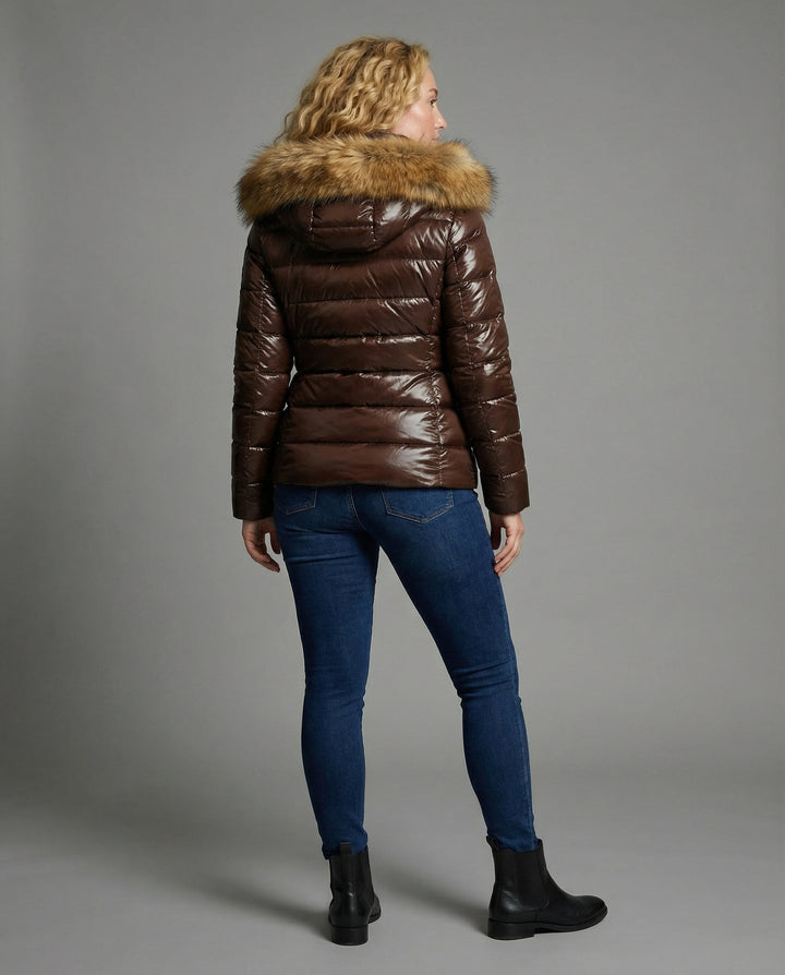 Damen Steppjacke Kunstfellkragen