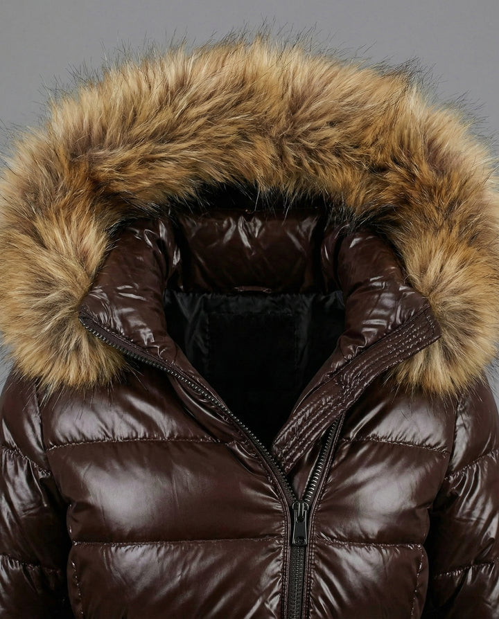Damen Steppjacke Kunstfellkragen