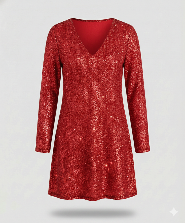 Damen Pailletten Kleid Langarm