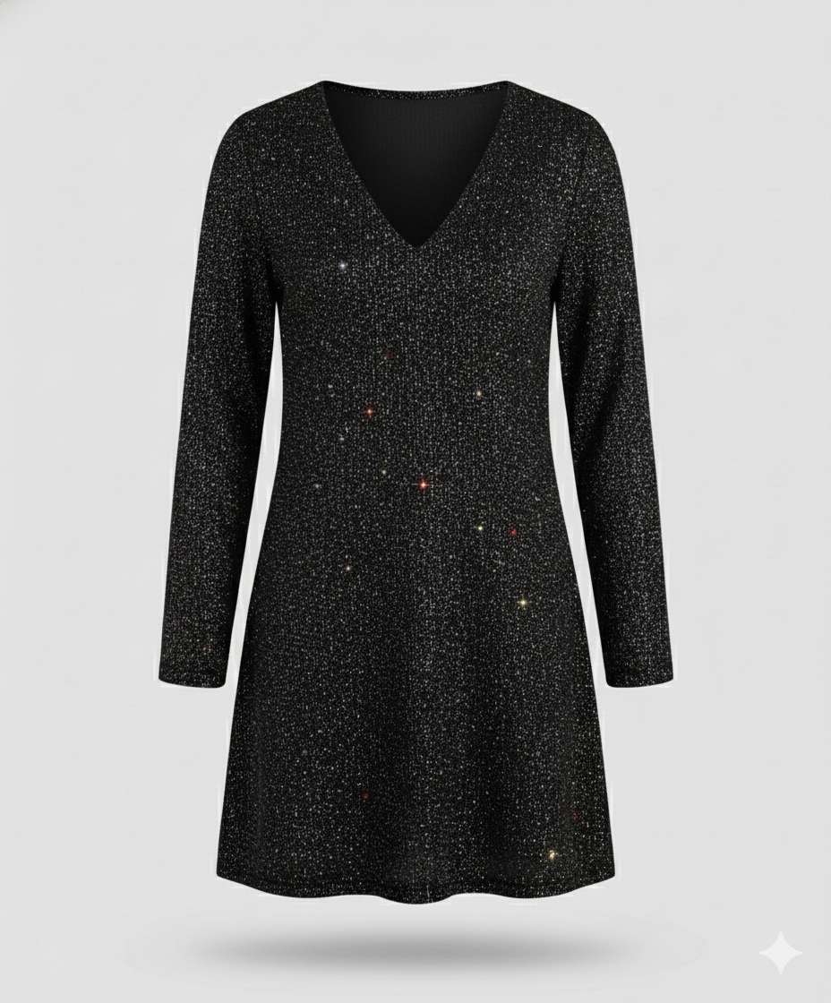 Damen Pailletten Kleid Langarm