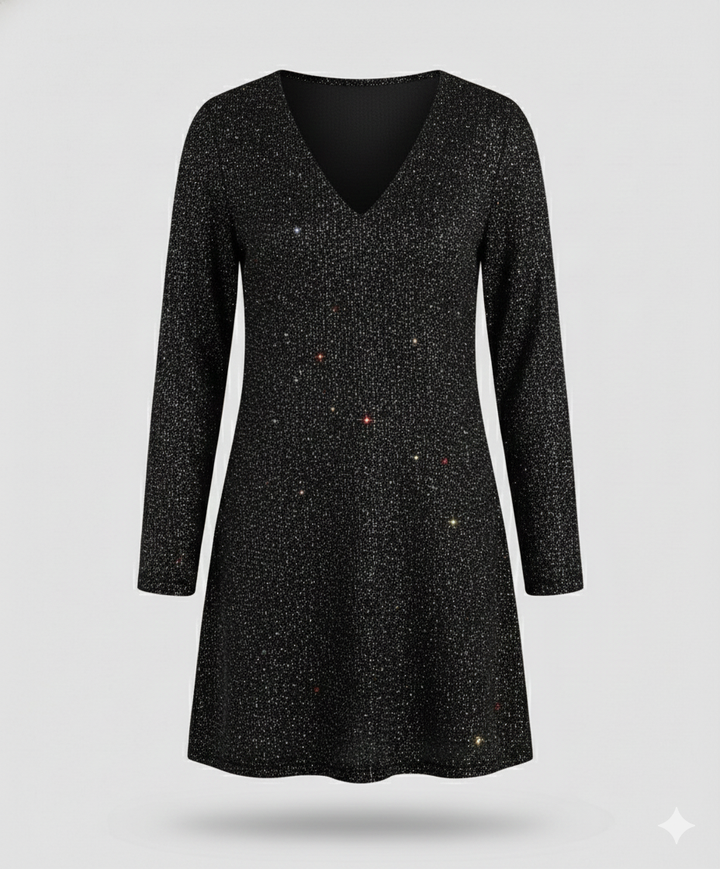 Damen Pailletten Kleid Langarm