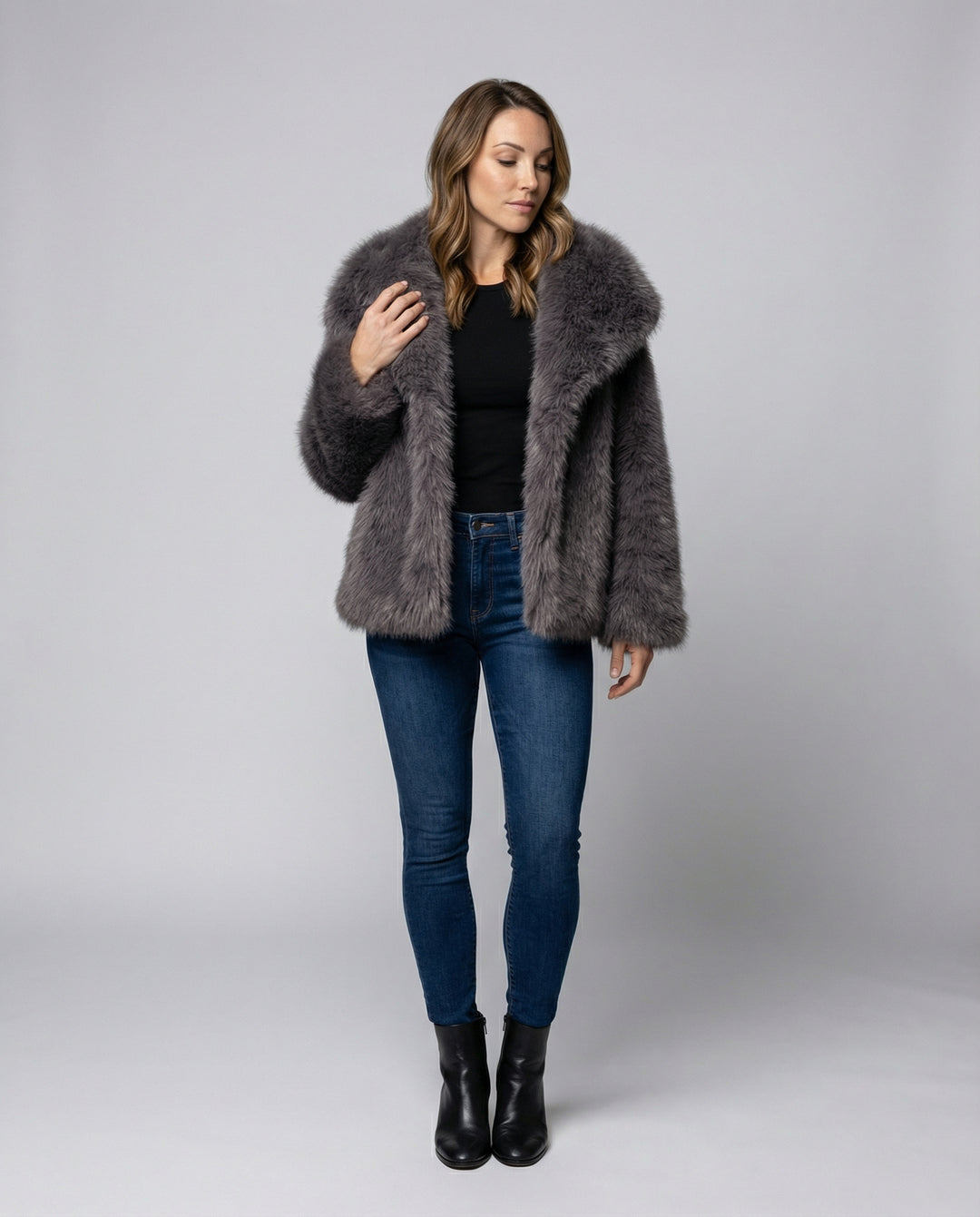 Faux-Fur Schalkragen Jacke
