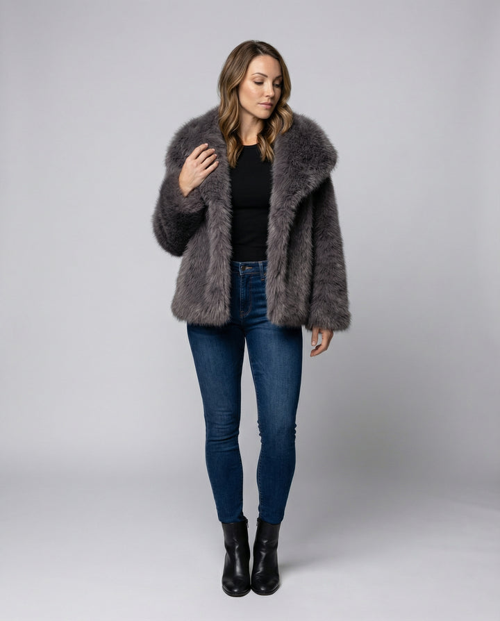 Faux-Fur Schalkragen Jacke