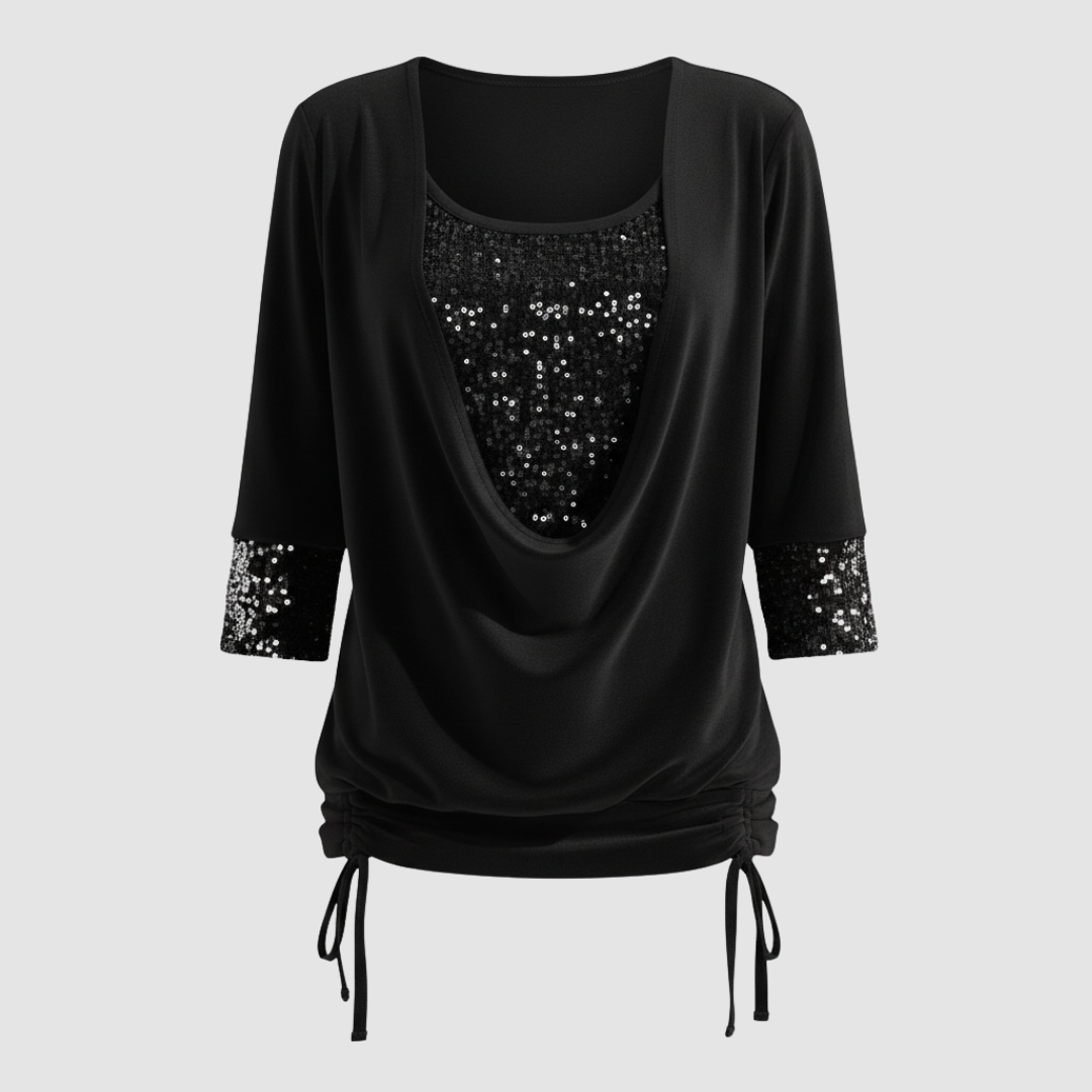 Elegante Figurfreundliche Pailletten Langarmbluse Damen