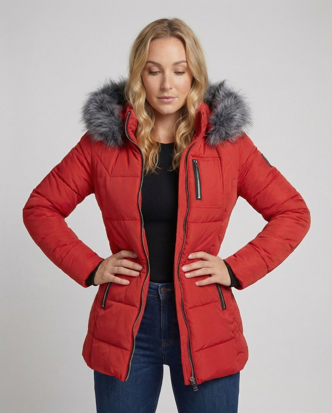Daunenjacke Damen Fellkragen