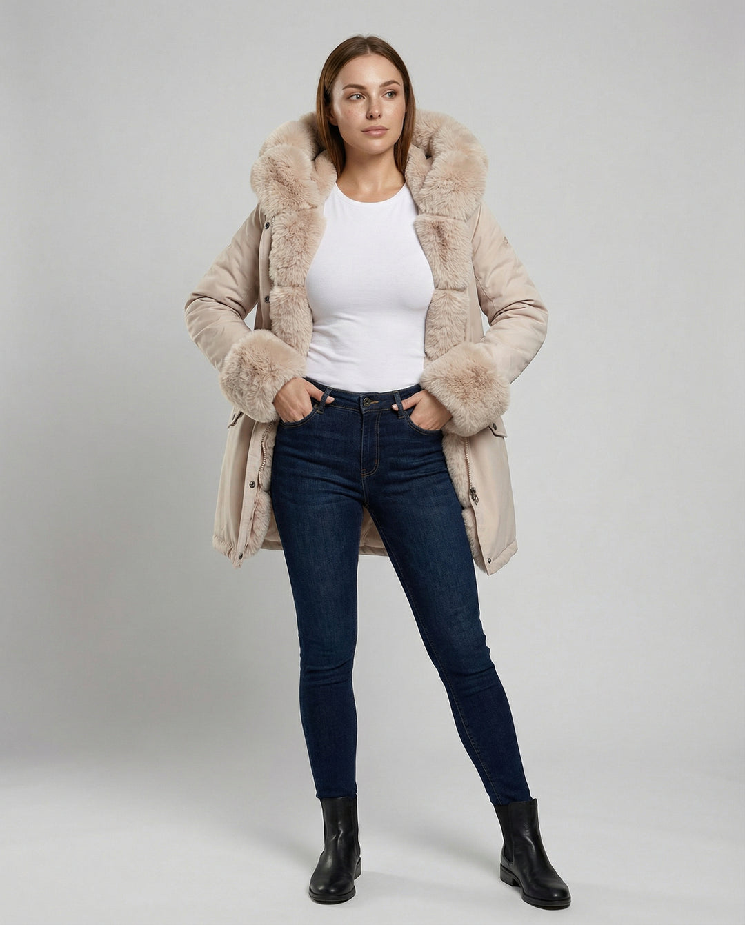 Elegante Damen Kunstpelzjacke