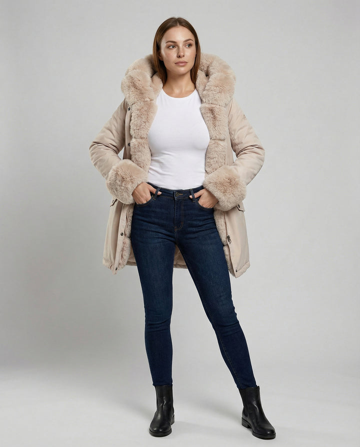 Elegante Damen Kunstpelzjacke