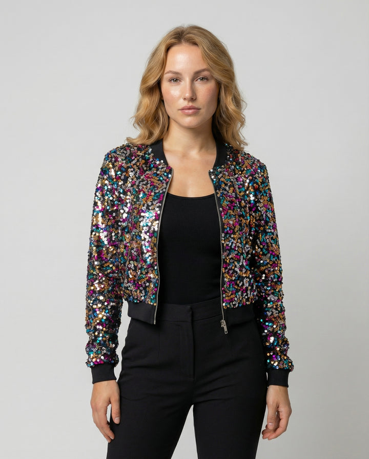 Pailletten Bomberjacke Damen