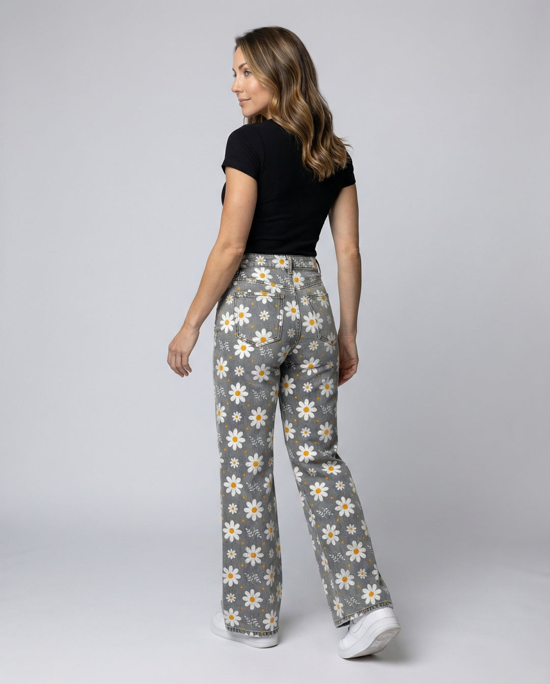Floral Weite Damen-Jeans