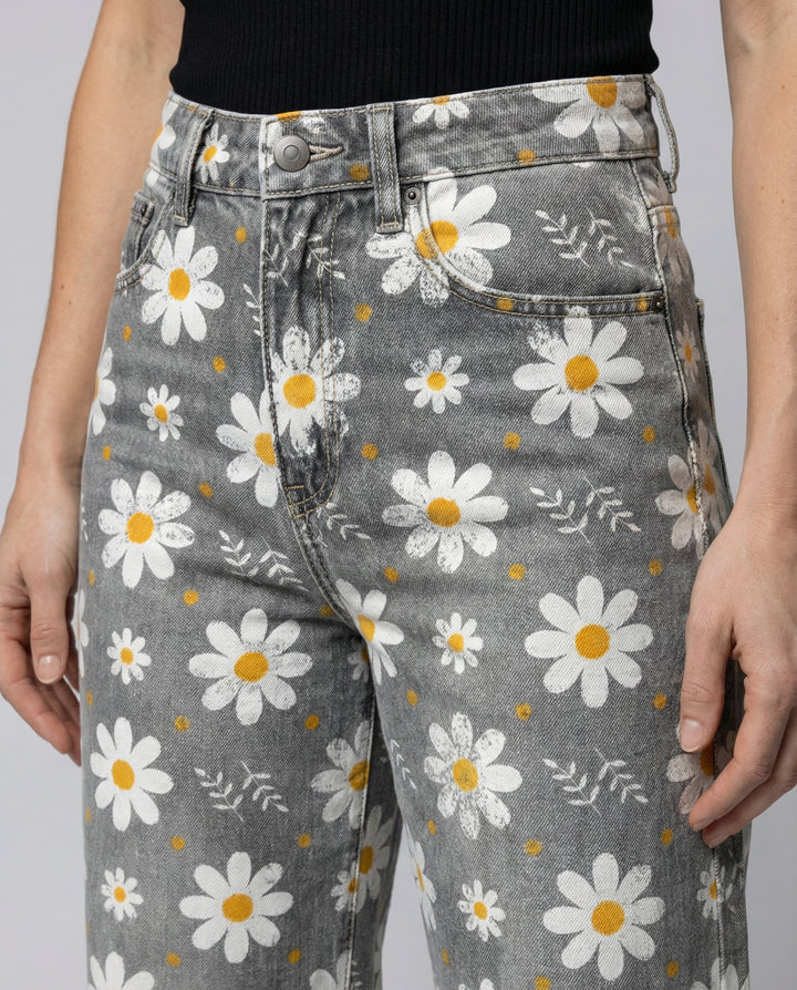 Floral Weite Damen-Jeans
