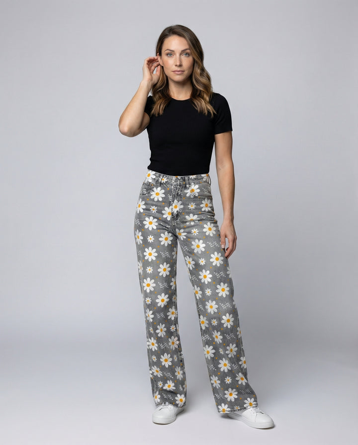 Floral Weite Damen-Jeans