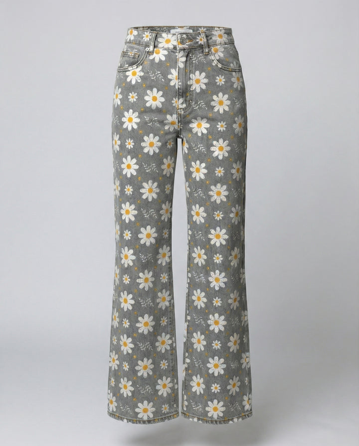 Floral Weite Damen-Jeans