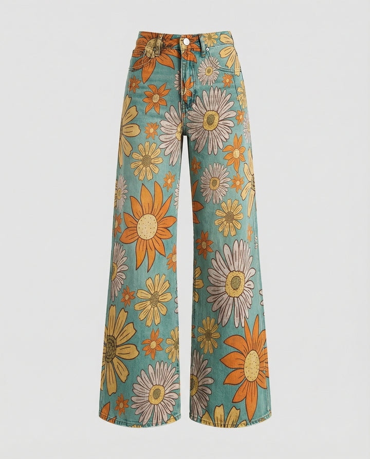 Floral Weite Damen-Jeans