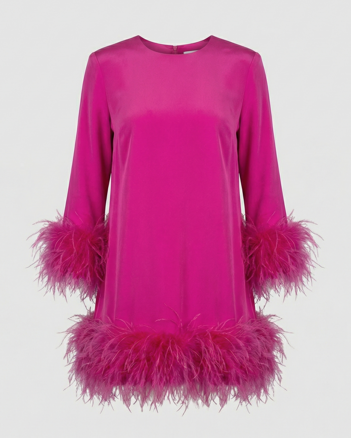 Asymmetrisches Feder Minikleid Damen