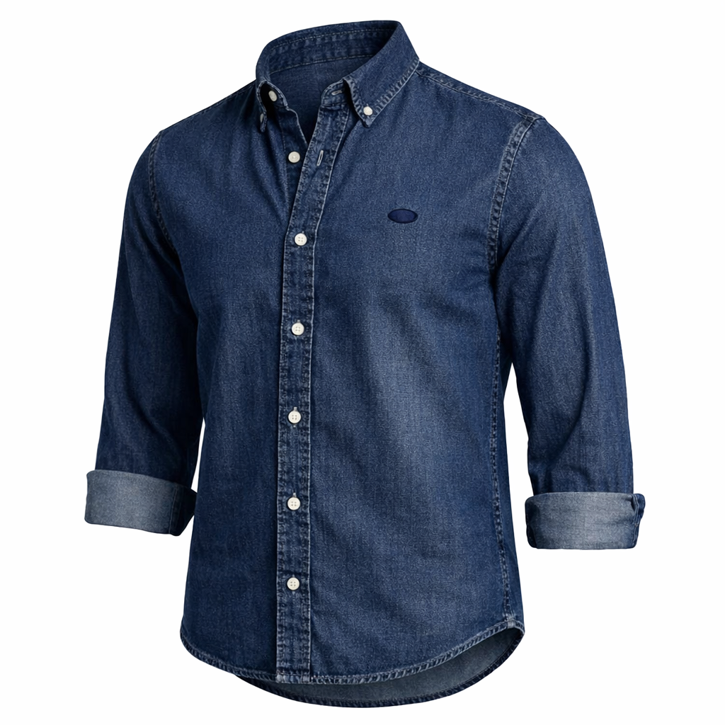 Herren Langarmhemd Jeanshemd Denim Kentkragen