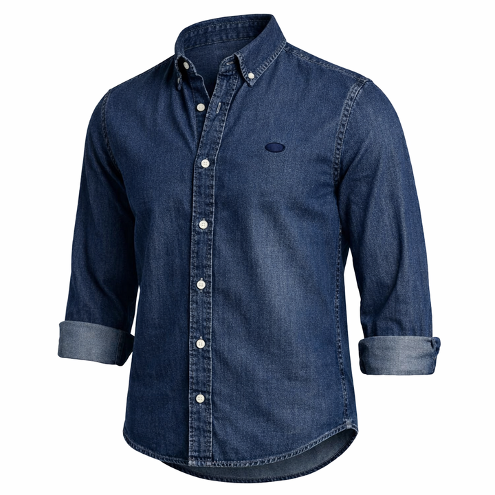 Herren Langarmhemd Jeanshemd Denim Kentkragen