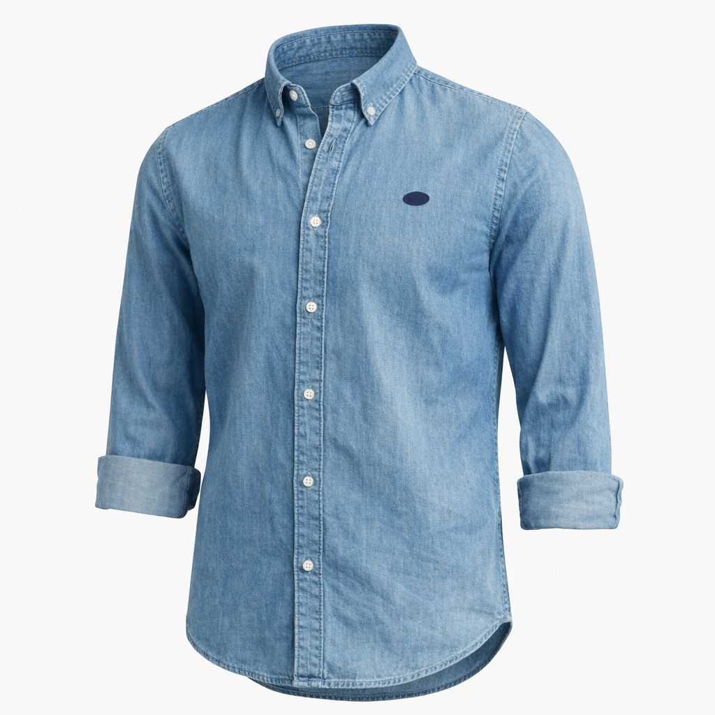 Herren Langarmhemd Jeanshemd Denim Kentkragen