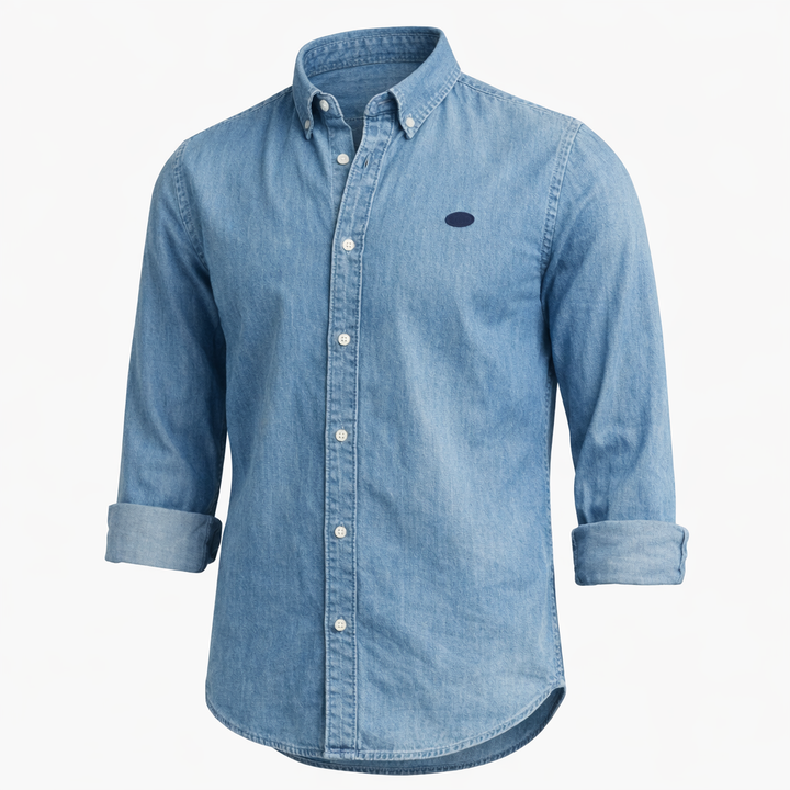 Herren Langarmhemd Jeanshemd Denim Kentkragen