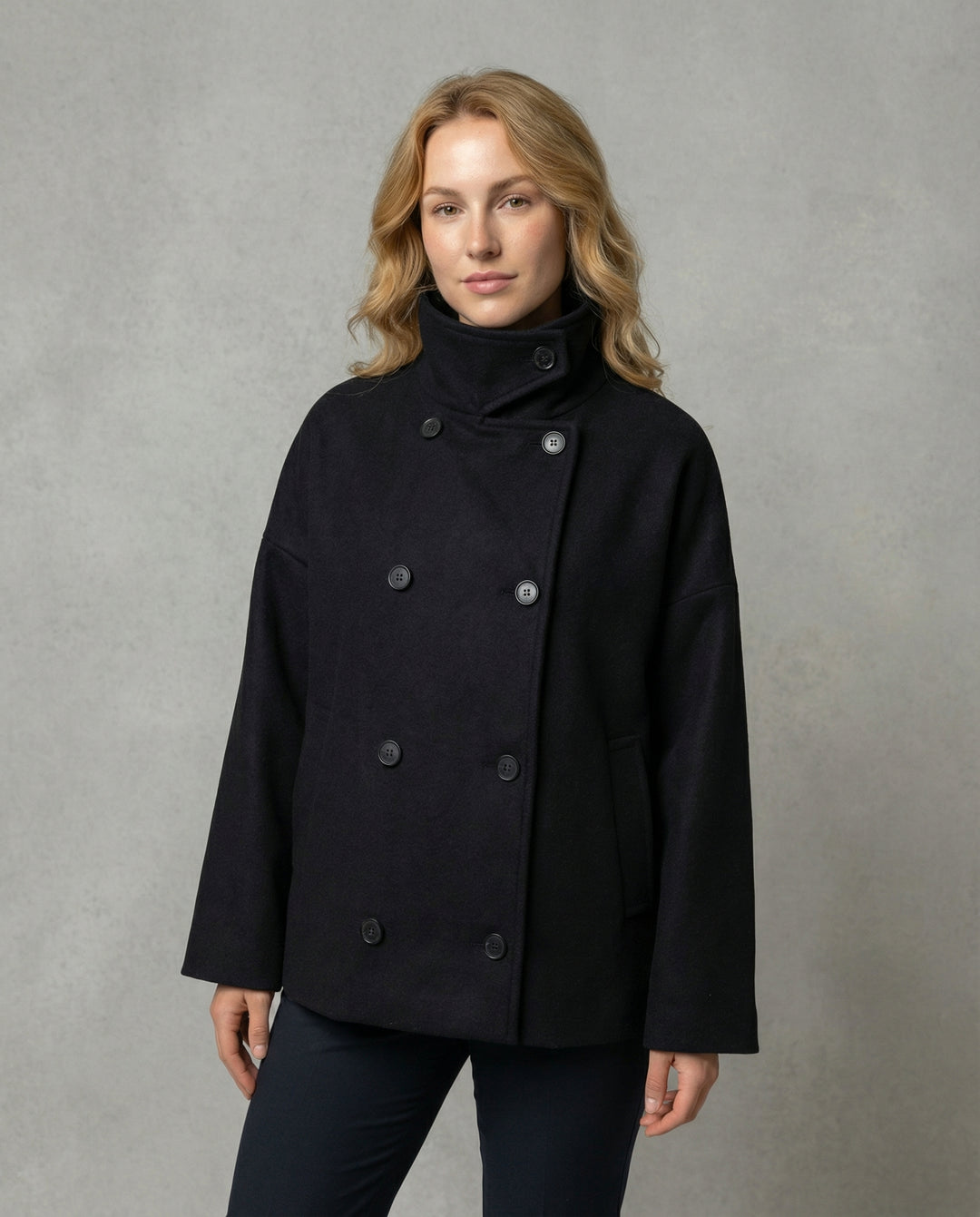 Oversized Wollmantel Damen Stehkragen