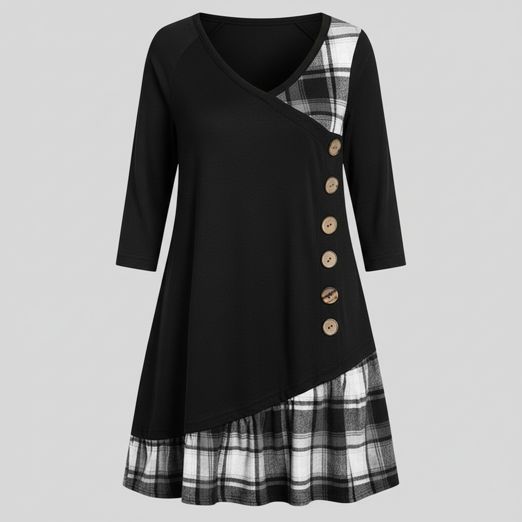 Langärmeliges Kariertes Damenkleid