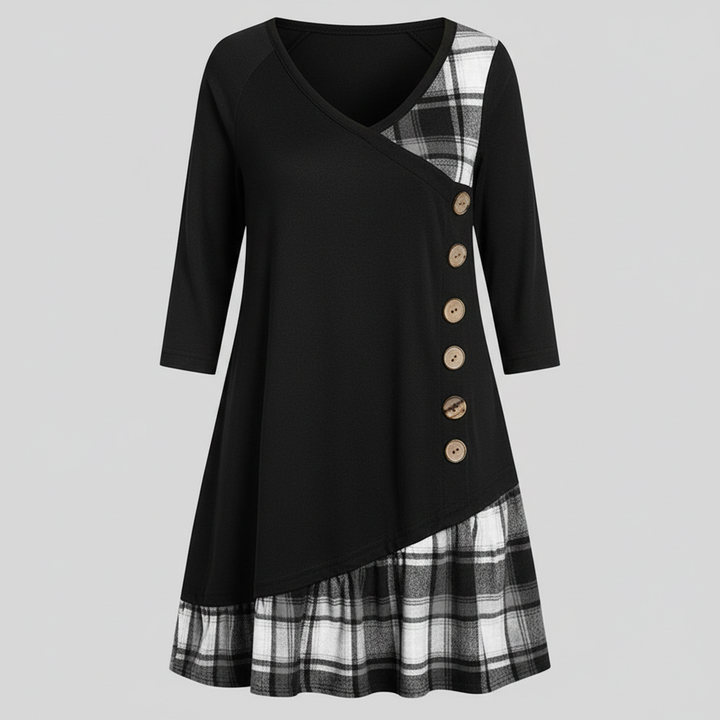 Langärmeliges Kariertes Damenkleid