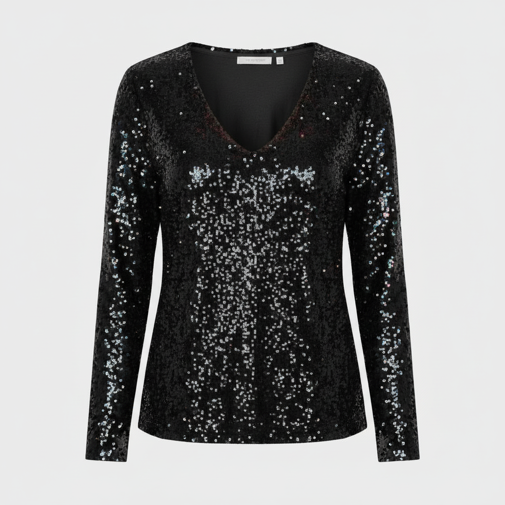 Glänzender V-Ausschnitt Pullover