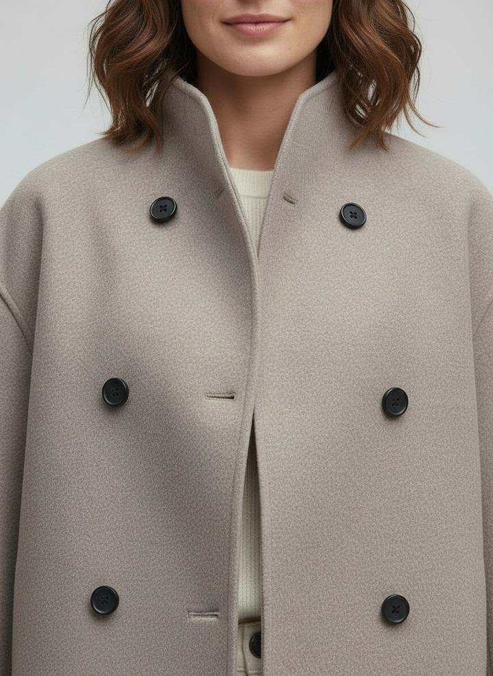 Damen Wolljacke Beige mit Stehkragen