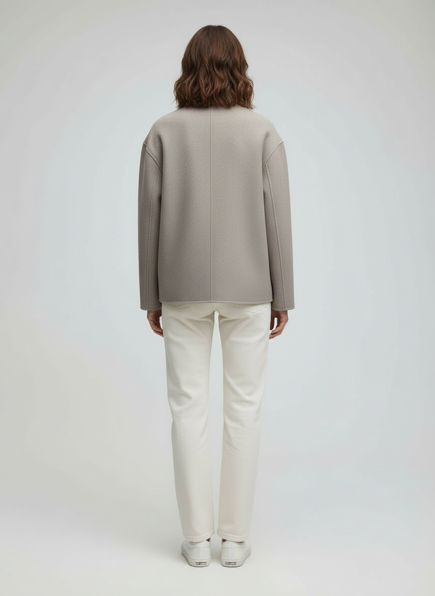 Damen Wolljacke Beige mit Stehkragen