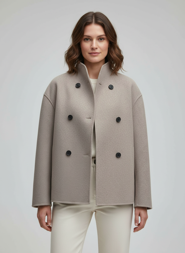 Damen Wolljacke Beige mit Stehkragen
