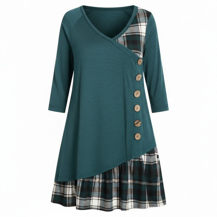 Langärmeliges Kariertes Damenkleid