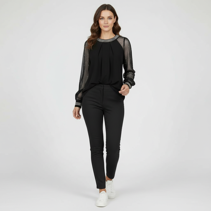 Mesh-Pailletten Damen Top