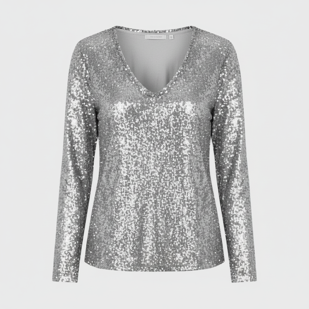 Glänzender V-Ausschnitt Pullover