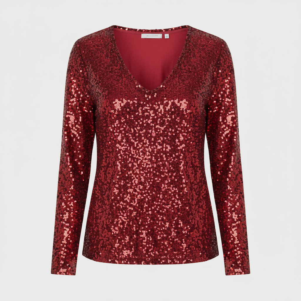 Glänzender V-Ausschnitt Pullover