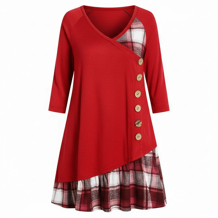 Langärmeliges Kariertes Damenkleid