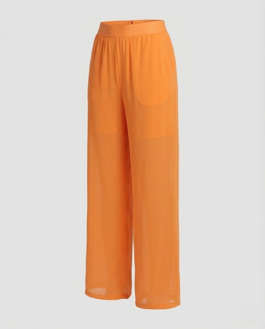 Damen Chiffon Hose Weit Elastikbund