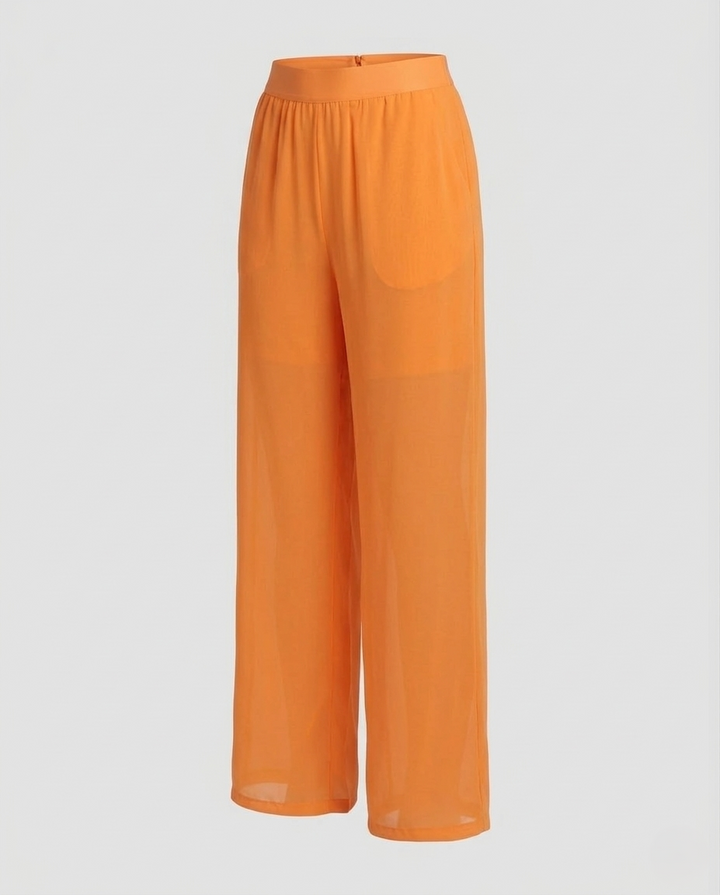 Damen Chiffon Hose Weit Elastikbund